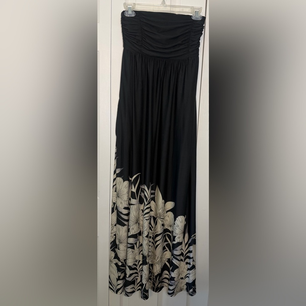 Soma XS Black Floral Strapless Maxi Dress